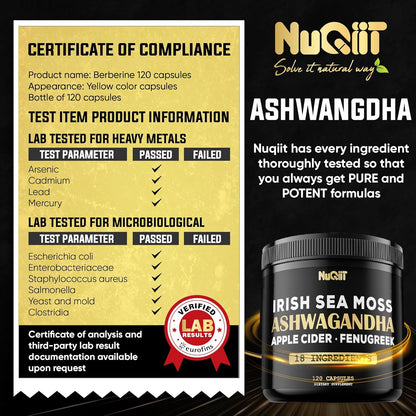 Ashwagandha Capsules - Irish Sea Moss - Apple Cider Vinegar & More - 120 Vegan Capsules